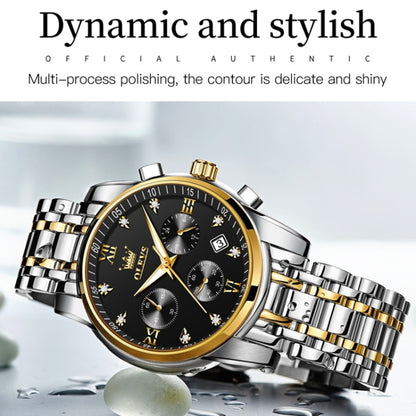 OLEVS 2858 Men Multifunctional Business Waterproof Quartz Watch(Black + Gold) - Metal Strap Watches by OLEVS | Online Shopping UK | buy2fix
