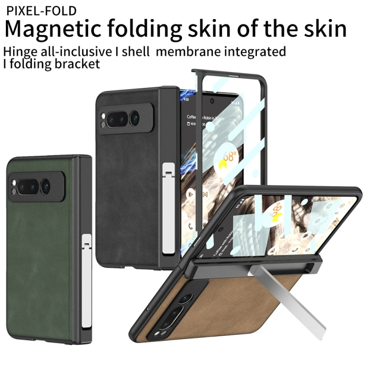 For Google Pixel Fold GKK Integrated Frosted Fold Hinge Leather Phone Case with Holder(Grey) - Google Cases by GKK | Online Shopping UK | buy2fix