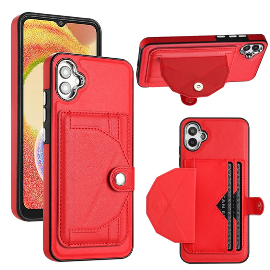 For Samsung Galaxy A04E / F04 / M04 Shockproof Leather Phone Case with Card Holder(Red) - Galaxy Phone Cases by buy2fix | Online Shopping UK | buy2fix