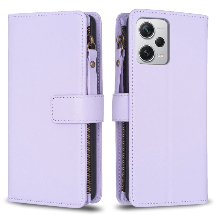 For Xiaomi Redmi Note 12 Pro+ 5G Global 9 Card Slots Zipper Wallet Leather Flip Phone Case(Light Purple) - Note 12 Pro+ Cases by buy2fix | Online Shopping UK | buy2fix