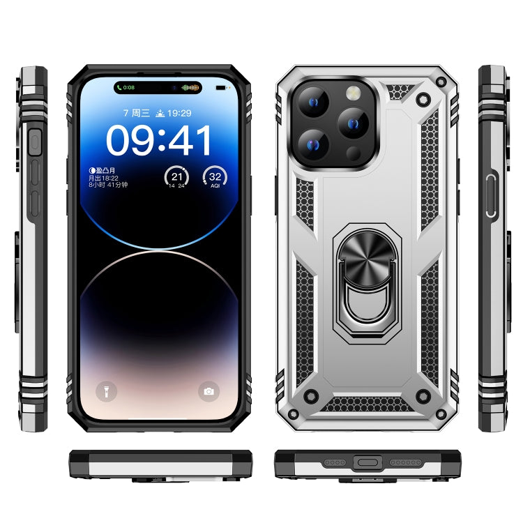 For iPhone 15 Shockproof TPU + PC Phone Case with Holder(Silver) - iPhone 15 Cases by buy2fix | Online Shopping UK | buy2fix