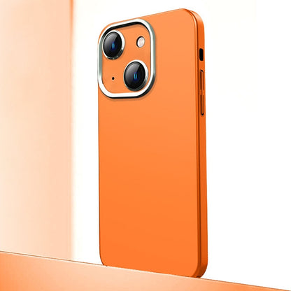 For iPhone 14 Frosted Metal Material Phone Case with Lens Protection(Orange) - iPhone 14 Cases by buy2fix | Online Shopping UK | buy2fix