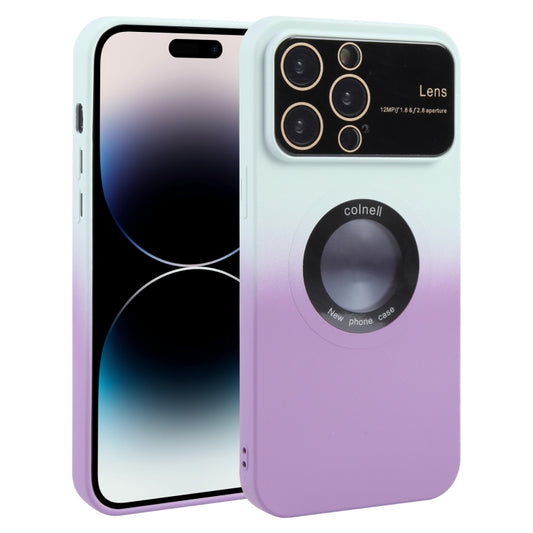 For iPhone 14 Pro Gradient Silicone Shockproof Magsafe Phone Case with Lens Film(White Purple) - iPhone 14 Pro Cases by buy2fix | Online Shopping UK | buy2fix