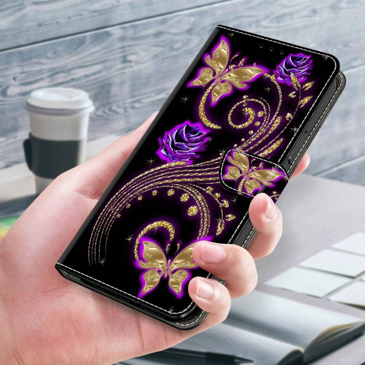 For Xiaomi Redmi Note 12 Pro+ Crystal 3D Shockproof Protective Leather Phone Case(Purple Flower Butterfly) - Xiaomi Cases by buy2fix | Online Shopping UK | buy2fix