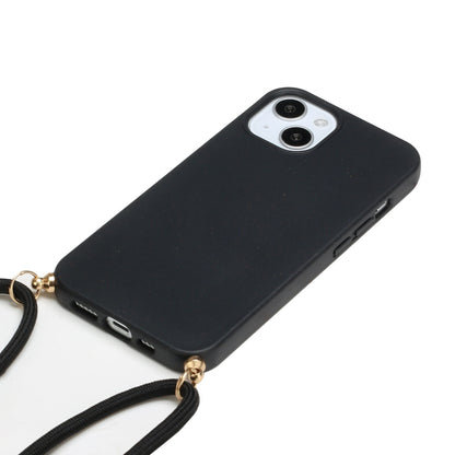 For iPhone 15 Plus Wheat Straw Material + TPU Phone Case with Lanyard(Black) - iPhone 15 Plus Cases by buy2fix | Online Shopping UK | buy2fix