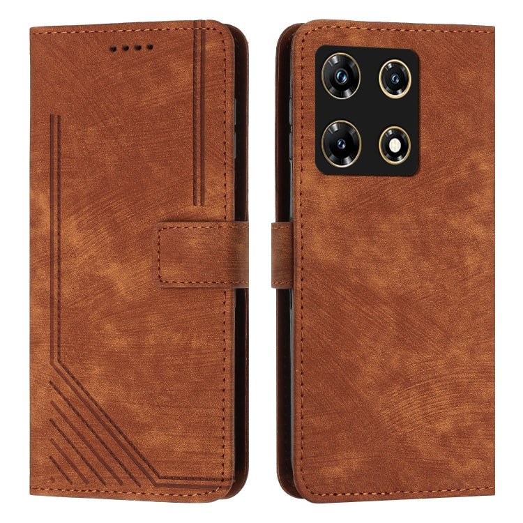 For Infinix Note 30 Pro Skin Feel Stripe Pattern Leather Phone Case with Lanyard(Brown) - Infinix Cases by buy2fix | Online Shopping UK | buy2fix