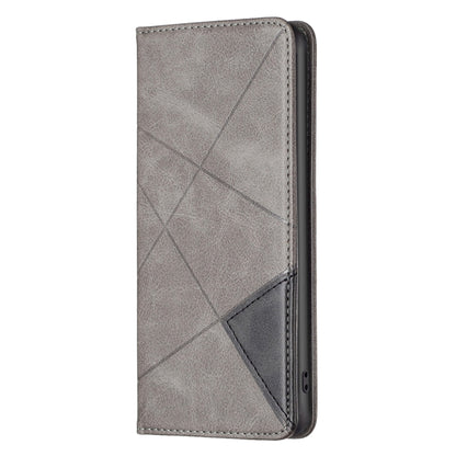 For iPhone 15 Plus Rhombus Texture Magnetic Leather Phone Case(Grey) - iPhone 15 Plus Cases by buy2fix | Online Shopping UK | buy2fix