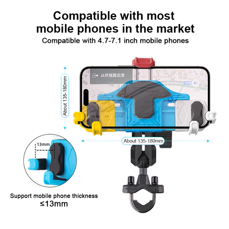 MOTOSLG Crab Motorcycle Phone Clamp Bracket U-Type Headbar Mount with Anti-theft Lock(Yellow Blue White) - Holder by MOTOLSG | Online Shopping UK | buy2fix