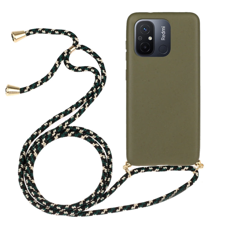 For Xiaomi Redmi 12C Wheat Straw Material + TPU Phone Case with Lanyard(Army Green) - Xiaomi Cases by buy2fix | Online Shopping UK | buy2fix