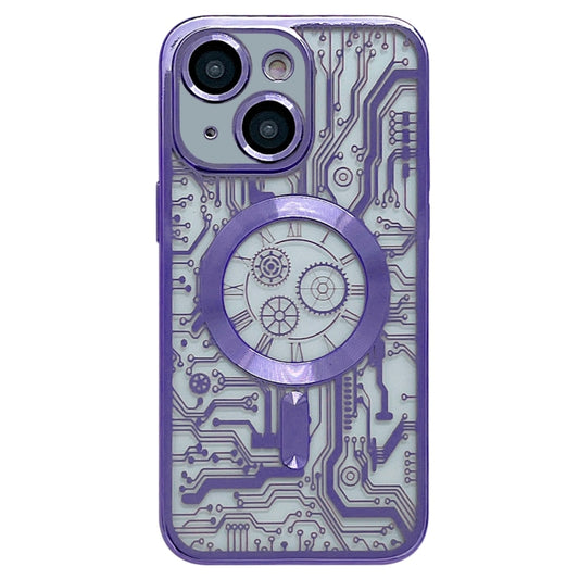 For iPhone 14 Electroplated Circuit Board Pattern MagSafe Phone Case(Purple) - iPhone 14 Cases by buy2fix | Online Shopping UK | buy2fix