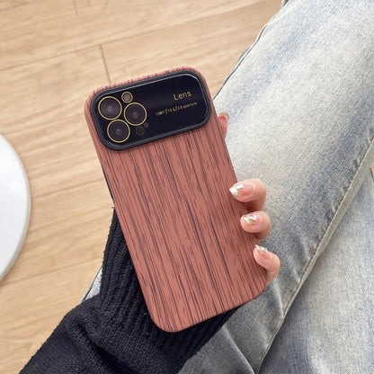 For iPhone 14 Pro Wood Grain TPU Phone Case with Lens Film(Brown) - iPhone 14 Pro Cases by buy2fix | Online Shopping UK | buy2fix