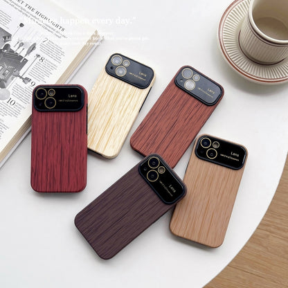 For iPhone 12 Pro Wood Grain TPU Phone Case with Lens Film(Brown) - iPhone 12 / 12 Pro Cases by buy2fix | Online Shopping UK | buy2fix