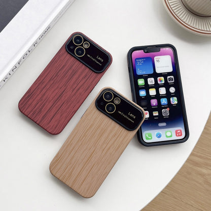 For iPhone XR Wood Grain TPU Phone Case with Lens Film(Khaki) - More iPhone Cases by buy2fix | Online Shopping UK | buy2fix