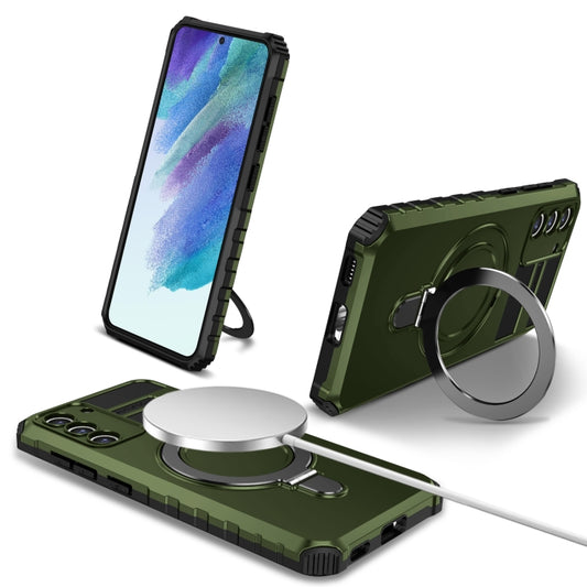For Samsung Galaxy S21 FE 5G MagSafe Magnetic Holder Phone Case(Green) - Galaxy S22 Ultra 5G Cases by buy2fix | Online Shopping UK | buy2fix