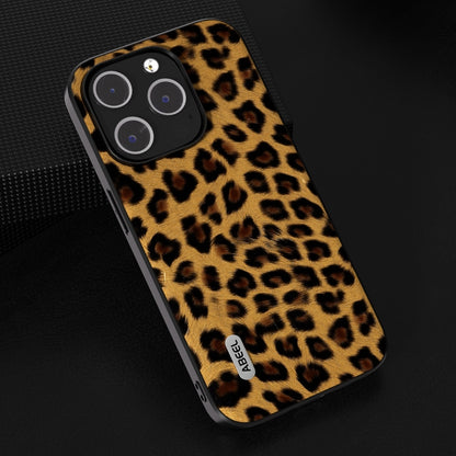 For iPhone 14 Pro ABEEL Black Edge Leopard Phone Case(Golden Leopard) - iPhone 14 Pro Cases by buy2fix | Online Shopping UK | buy2fix