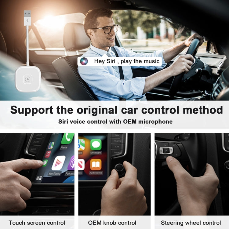 USB + USB-C / Type-C Wired to Wireless Carplay Adapter for iPhone(White) - Bluetooth Adapters by buy2fix | Online Shopping UK | buy2fix