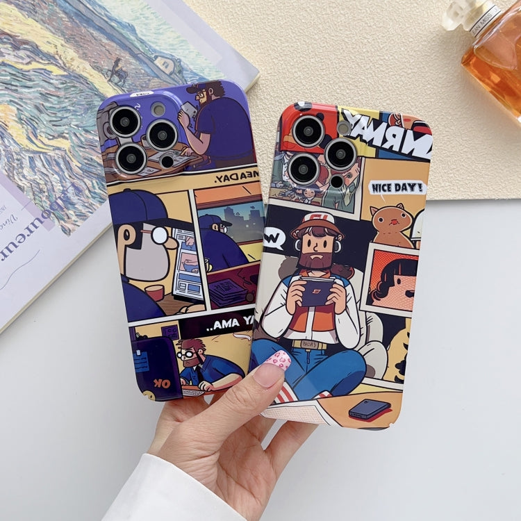 For iPhone 14 Plus Painted Pattern Precise Hole PC Phone Case(Purple Comics) - iPhone 14 Plus Cases by buy2fix | Online Shopping UK | buy2fix