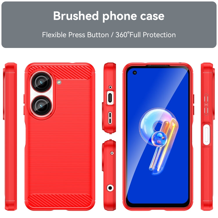 For Asus Zenfone 10 Brushed Texture Carbon Fiber TPU Case(Red) - ASUS Cases by buy2fix | Online Shopping UK | buy2fix