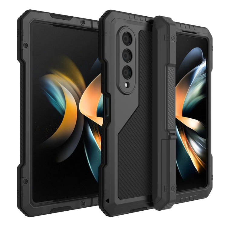 For Samsung Galaxy Z Fold4 LK Metal Shockproof Life Waterproof Dustproof Phone Case with Folding Holder(Black) - Galaxy Z Fold4 5G Cases by buy2fix | Online Shopping UK | buy2fix