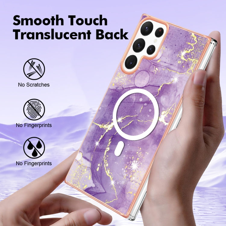 For Samsung Galaxy S22 Ultra 5G Marble Pattern Dual-side IMD Magsafe TPU Phone Case(Purple 002) - Galaxy S22 Ultra 5G Cases by buy2fix | Online Shopping UK | buy2fix