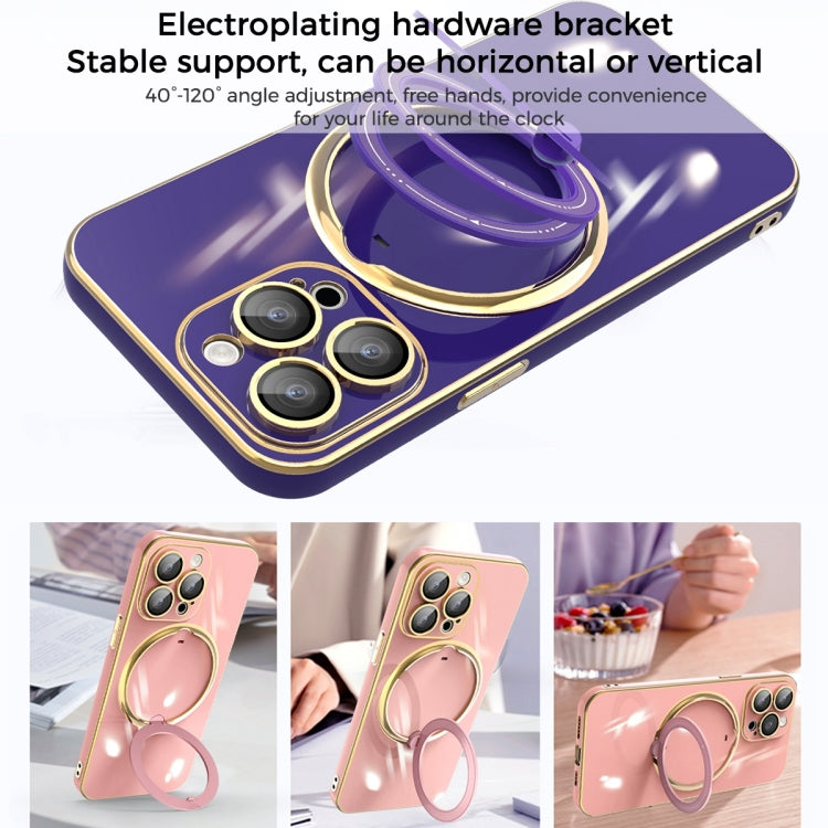 For iPhone 15 Multifunction Electroplating MagSafe Holder Phone Case(Pink) - iPhone 15 Cases by buy2fix | Online Shopping UK | buy2fix