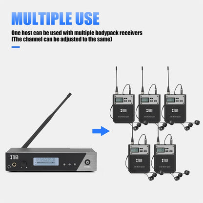 XTUGA  IEM1100 Professional Wireless In Ear Monitor System 4 BodyPacks(US Plug) - Microphone by XTUGA | Online Shopping UK | buy2fix