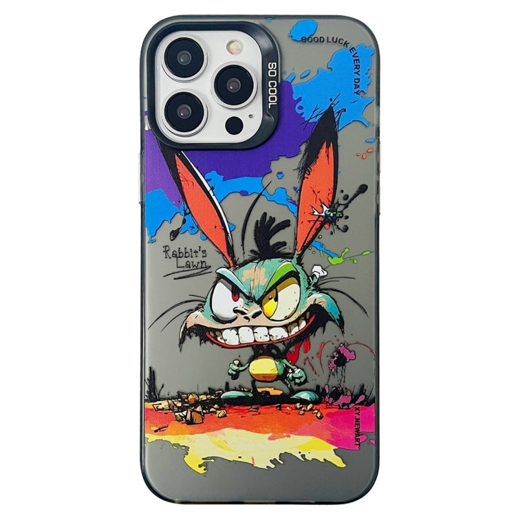 For iPhone 15 Pro Max Double Layer Color Silver Series Animal Oil Painting Phone Case(Big Eyed Bunny) - iPhone 15 Pro Max Cases by buy2fix | Online Shopping UK | buy2fix