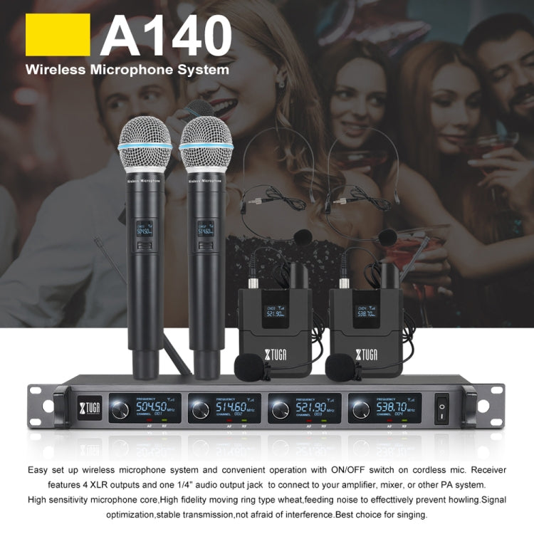 XTUGA A140-H Wireless Microphone System 4 Channel UHF Handheld Microphone(AU Plug) - Microphone by XTUGA | Online Shopping UK | buy2fix