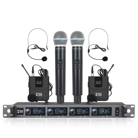 XTUGA A140-HB Wireless Microphone System 4 Channel Handheld Lavalier Headset Microphone(UK Plug) - Microphone by XTUGA | Online Shopping UK | buy2fix