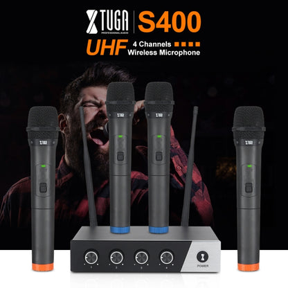 XTUGA S400 Professional 4-Channel UHF Wireless Microphone System with 4 Handheld Microphone(US Plug) - Microphone by XTUGA | Online Shopping UK | buy2fix