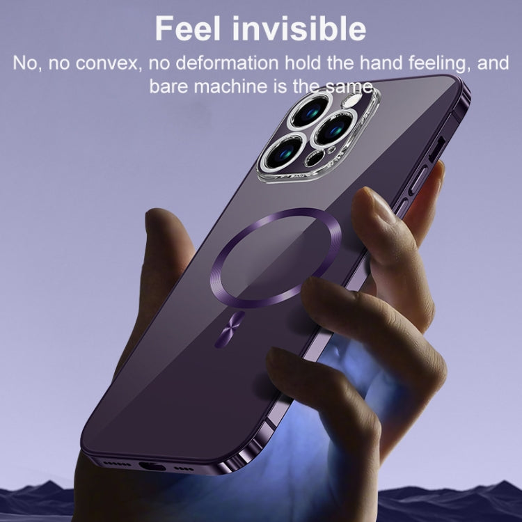 For iPhone 14 Pro MagSafe Magnetic Stainless Steel Frame Transparent TPU Phone Case(Dark Purple) - iPhone 14 Pro Cases by buy2fix | Online Shopping UK | buy2fix