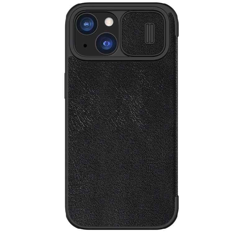 For iPhone 15 NILLKIN QIN Series Pro Sliding Camera Cover Design Leather Phone Case(Black) - iPhone 15 Cases by NILLKIN | Online Shopping UK | buy2fix