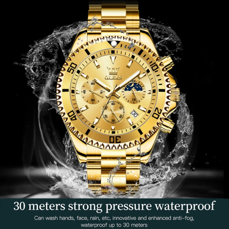 OLEVS 2870 Men Multifunctional Chronograph Three Eyes Waterproof Quartz Watch(Gold) - Metal Strap Watches by OLEVS | Online Shopping UK | buy2fix