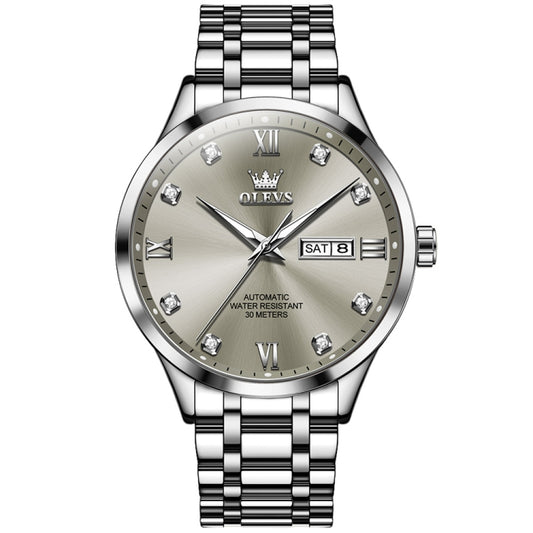 OLEVS 9946 Men Diamond Roman Scale Waterproof Quartz Watch(Grey + Silver) - Metal Strap Watches by OLEVS | Online Shopping UK | buy2fix