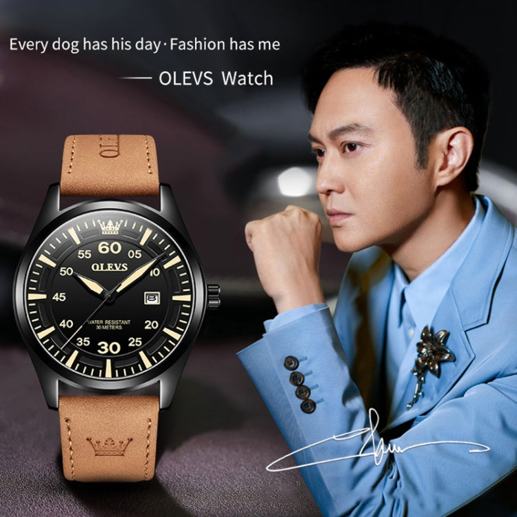 OLEVS 9962 Men Multifunctional Waterproof Quartz Watch(Gold + Brown) - Leather Strap Watches by OLEVS | Online Shopping UK | buy2fix