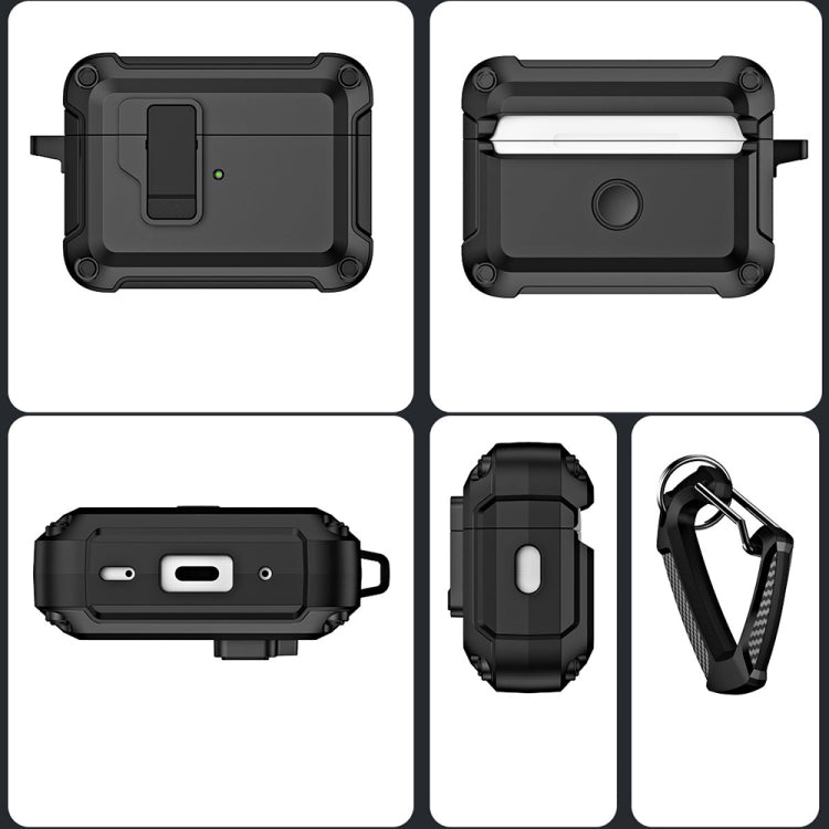 For AirPods Pro 2 TPU + PC Wireless Bluetooth Earphone Protective Case with Switch Lock & Hook(Grey) - For AirPods Pro 2 by buy2fix | Online Shopping UK | buy2fix