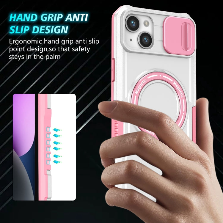 For iPhone 14 Sliding Camshield Magsafe Holder TPU Hybrid PC Phone Case(Pink White) - iPhone 14 Cases by buy2fix | Online Shopping UK | buy2fix