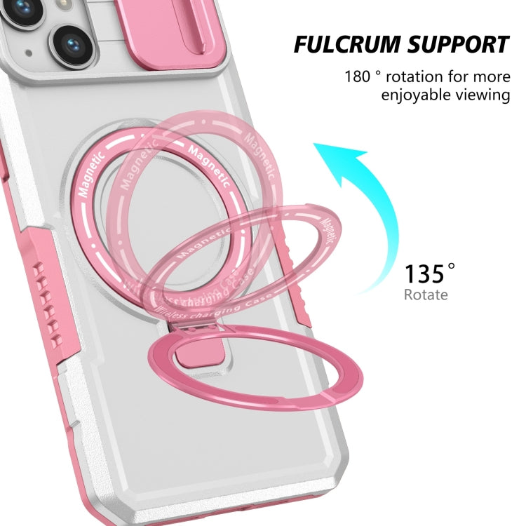 For iPhone 14 Sliding Camshield Magsafe Holder TPU Hybrid PC Phone Case(Pink White) - iPhone 14 Cases by buy2fix | Online Shopping UK | buy2fix