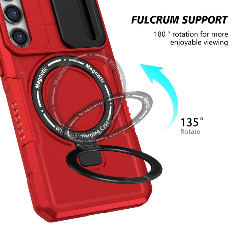 For Samsung Galaxy S23 5G Sliding Camshield Magsafe Holder TPU Hybrid PC Phone Case(Red) - Galaxy S23 5G Cases by buy2fix | Online Shopping UK | buy2fix