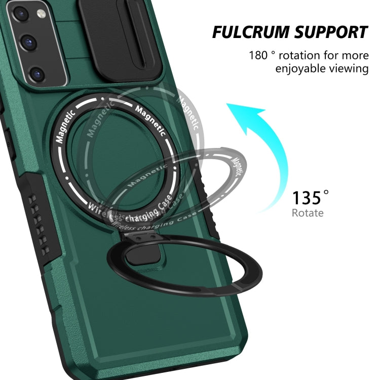 For Samsung Galaxy S20 FE Sliding Camshield Magsafe Holder TPU Hybrid PC Phone Case(Deep Green) - Galaxy Phone Cases by buy2fix | Online Shopping UK | buy2fix