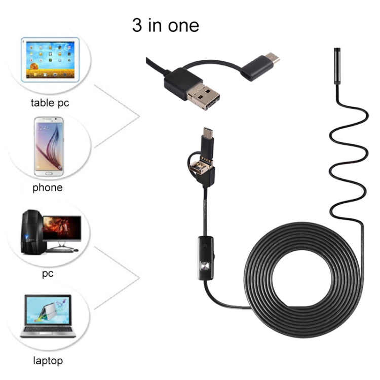AN100 3 in 1 IP67 Waterproof USB-C / Type-C + Micro USB + USB HD Endoscope Snake Tube Inspection Camera for Parts of OTG Function Android Mobile Phone, with 6 LEDs, Lens Diameter:8mm(Length: 3.5m) - Consumer Electronics by buy2fix | Online Shopping UK | buy2fix