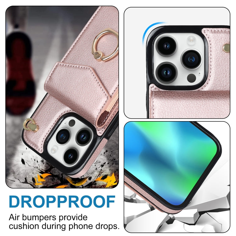 For iPhone 15 Pro Max Ring Holder RFID Card Slot Phone Case(Rose Gold) - iPhone 15 Pro Max Cases by buy2fix | Online Shopping UK | buy2fix