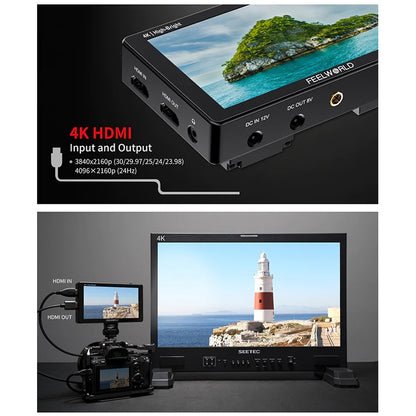 FEELWORLD LUT5E 5.5 inch High Bright 1600nit Touch Screen DSLR Camera Field Monitor F970 External Power and Install Kit 4K HDMI 1920X1080 IPS Panel(Black) - On-camera Monitors by FEELWORLD | Online Shopping UK | buy2fix