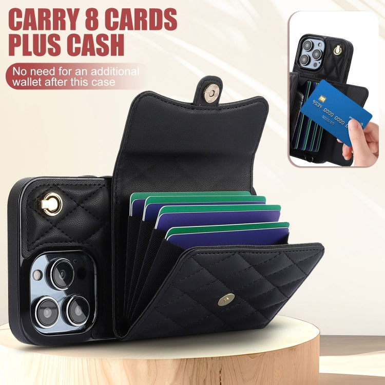 For iPhone 15 Pro Max Crossbody Rhombic Horizontal Wallet Leather Phone Case(Black) - iPhone 15 Pro Max Cases by buy2fix | Online Shopping UK | buy2fix