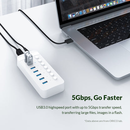 ORICO CT2U3-16AB Plastic Stripes 16 Ports USB 3.0 HUB with Individual Switches, Plug:EU Plug(White) - USB 3.0 HUB by ORICO | Online Shopping UK | buy2fix