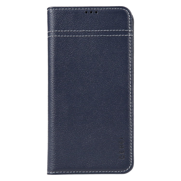 For iPhone 15 Pro Max GEBEI Top-grain Horizontal Flip Leather Phone Case(Blue) - iPhone 15 Pro Max Cases by GEBEI | Online Shopping UK | buy2fix