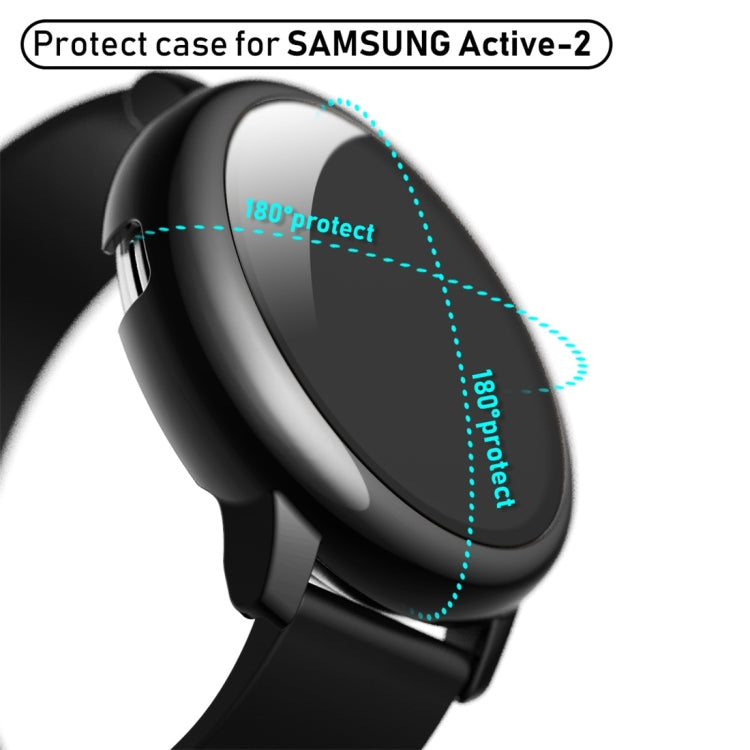 For Samsung Galaxy Watch Active 2 40mm Electroplate PC Protective Case with Tempered Glass Film(Black) - Smart Wear by buy2fix | Online Shopping UK | buy2fix
