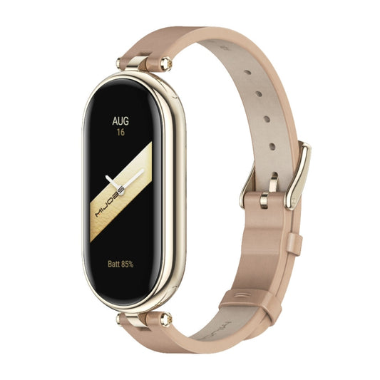 For Xiaomi Mi Band 8 / 9 / 9 NFC Mijobs First Layer Cowhide Watch Band(Apricot Light Gold) - Watch Bands by MIJOBS | Online Shopping UK | buy2fix