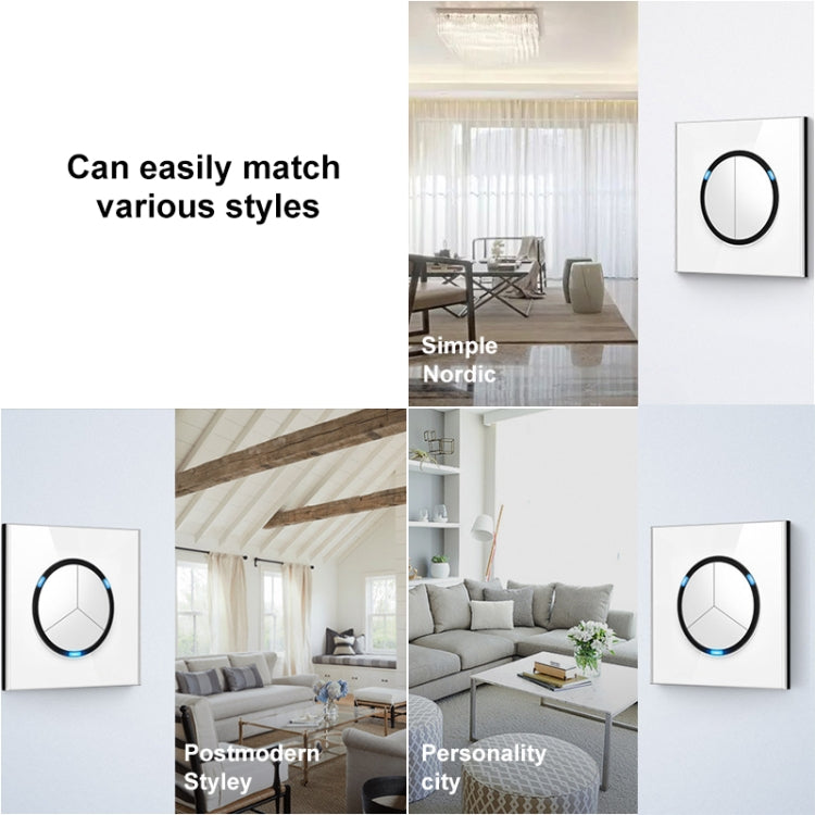 86mm Round LED Tempered Glass Switch Panel, White Round Glass, Style:Two Open Dual Control - Consumer Electronics by buy2fix | Online Shopping UK | buy2fix