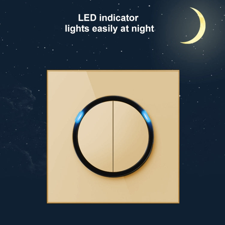 86mm Round LED Tempered Glass Switch Panel, Gold Round Glass, Style:Two Open Dual Control - Consumer Electronics by buy2fix | Online Shopping UK | buy2fix